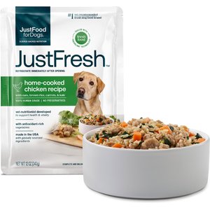 JustFoodForDogs JustFresh Human Grade Home-Cooked Chicken Recipe Fresh Dog Food, 12-oz pouch, case of 7