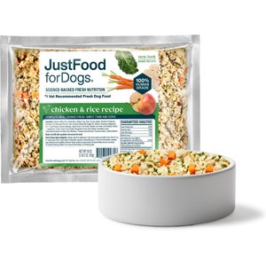 JustFoodForDogs Chicken & Rice Recipe Frozen Human-Grade Fresh Dog Food, 18-oz pouch, case of 14