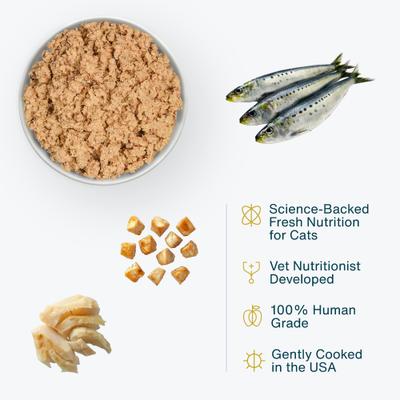 Show full view: JustFoodForCats Fish & Chicken Recipe Frozen Human-Grade Fresh Cat Food, 18-oz pouch, case of 7 slide 3 of 9