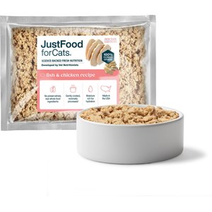 JustFoodForCats Fish & Chicken Recipe Frozen Human-Grade Fresh Cat Food, 18-oz pouch, case of 7