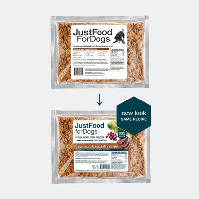 Show full view: JustFoodForDogs Venison & Squash Recipe Frozen Human-Grade Fresh Dog Food, 72-oz pouch, case of 7 slide 10 of 12