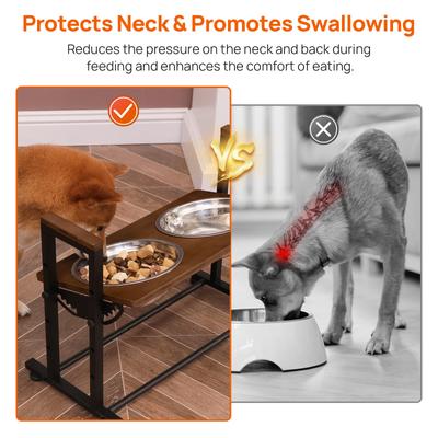 Show full view: RYPetmia Waterproof Bamboo Tray Stainless Steel Elevated Dog & Cat Bowl with Stand, Brown, Medium slide 4 of 7