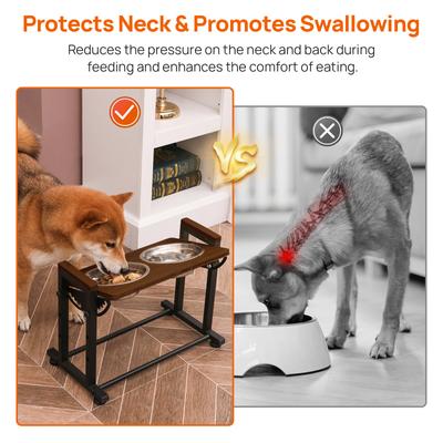 Show full view: RYPetmia Waterproof Bamboo Tray Stainless Steel Elevated Dog & Cat Bowl with Stand, Brown, Small slide 4 of 9