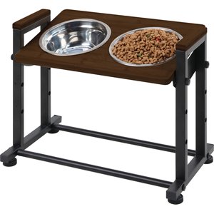 RYPetmia Waterproof Bamboo Tray Stainless Steel Elevated Dog & Cat Bowl with Stand, Brown, Small