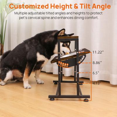 Show full view: RYPetmia Waterproof Bamboo Tray Stainless Steel Elevated Dog & Cat Bowl with Stand, Brown, Medium slide 6 of 7