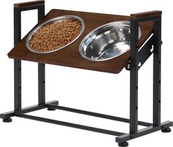 RYPetmia Waterproof Bamboo Tray Stainless Steel Elevated Dog & Cat Bowl with Stand, Brown, Medium
