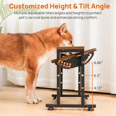 Show full view: RYPetmia Waterproof Bamboo Tray Stainless Steel Elevated Dog & Cat Bowl with Stand, Brown, Small slide 8 of 9