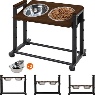 Show full view: RYPetmia Waterproof Bamboo Tray Stainless Steel Elevated Dog & Cat Bowl with Stand, Brown, Small slide 2 of 9
