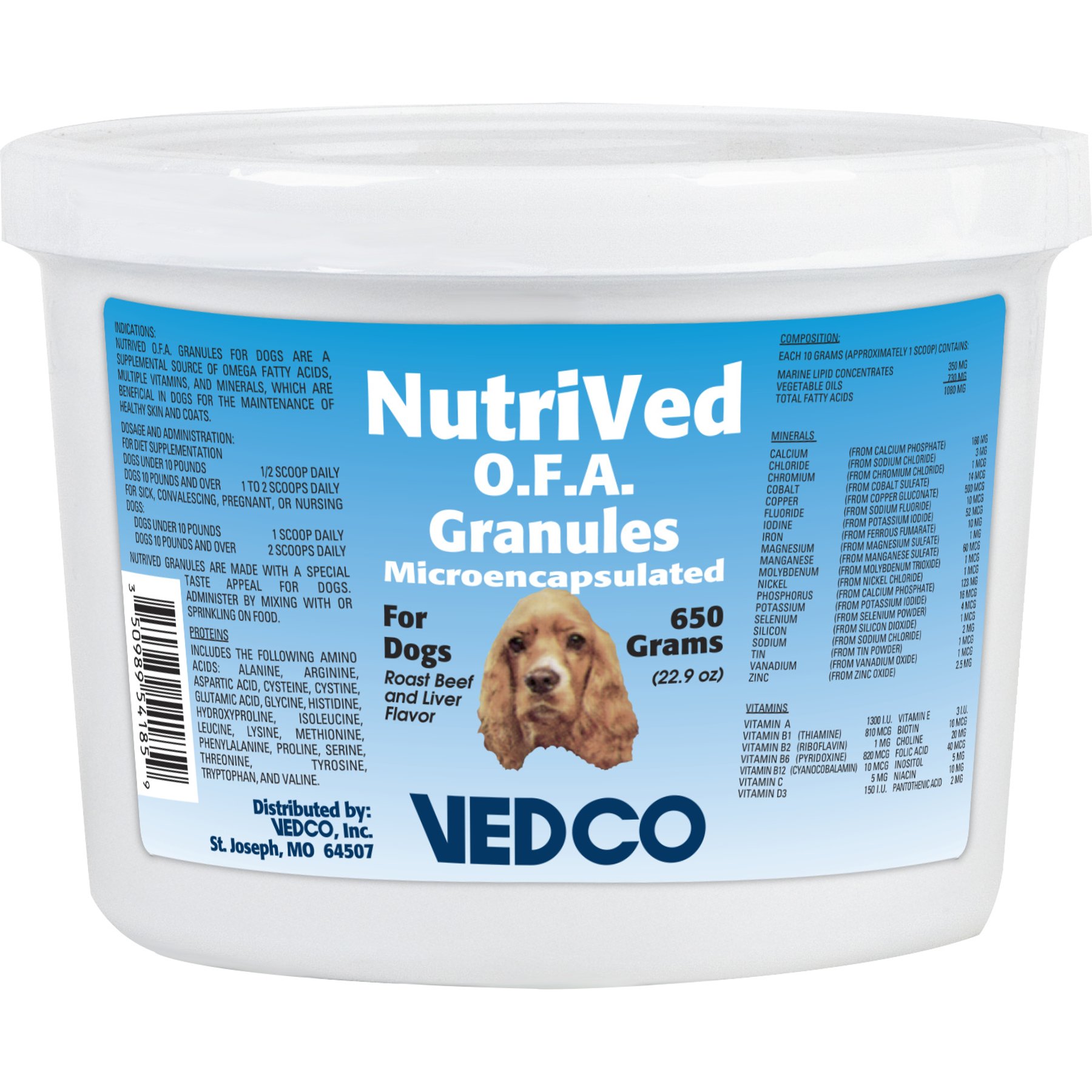 NutriVed O.F.A. Microencapsulated Beef Flavored Granules Vitamin Supplement for Dogs, 22.92-oz tub