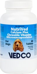 NutriVed Calcium Plus Microencapsulated Beef Flavored Chewable Tablet Vitamin Supplement for Dogs, 60 count