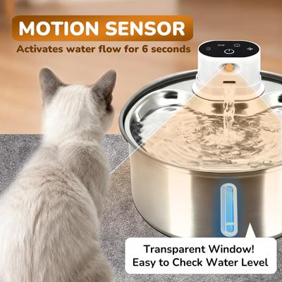 Show full view: ONIZOOMI Smart Motion-Activated Dog & Cat Fountain with Non-Skid BPA-Free Stainless Steel Drinking Bowl, 186-oz slide 8 of 11
