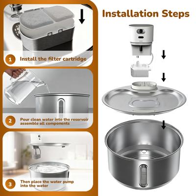 Show full view: ONIZOOMI Smart Motion-Activated Dog & Cat Fountain with Non-Skid BPA-Free Stainless Steel Drinking Bowl, 186-oz slide 4 of 11