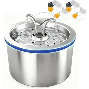 ONIZOOMI Compact Dog & Cat Fountain with Non-Skid BPA-Free Stainless Steel Drinking Bowl, 74-oz