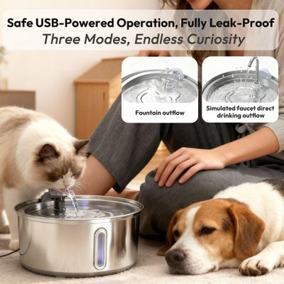 Show full view: ONIZOOMI Dog & Cat Fountain with Non-Skid BPA-Free Stainless Steel Drinking Bowl, 270-oz slide 4 of 13