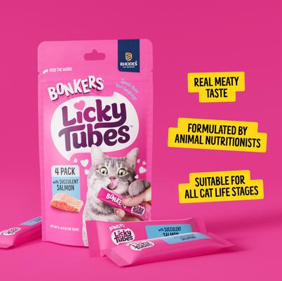 Show full view: Bonkers Licky Tubes Grain-Free Wet Succulent Salmon Flavored Lickable Cat Treats, 4 tubes slide 8 of 11