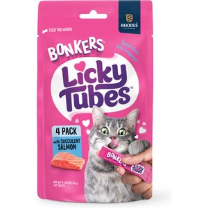 Bonkers Licky Tubes Grain-Free Wet Succulent Salmon Flavored Lickable Cat Treats, 4 tubes