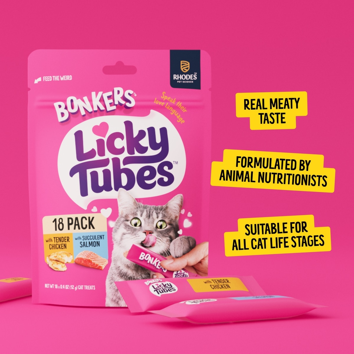 BONKERS Licky Tubes Grain-Free Wet Chicken Salmon Flavored