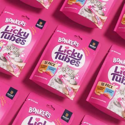 Show full view: Bonkers Licky Tubes Grain-Free Wet Chicken & Salmon Flavored Lickable Cat Treats, 18 tubes slide 5 of 11