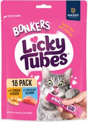 Bonkers Licky Tubes Grain-Free Wet Chicken & Salmon Flavored Lickable Cat Treats, 18 tubes