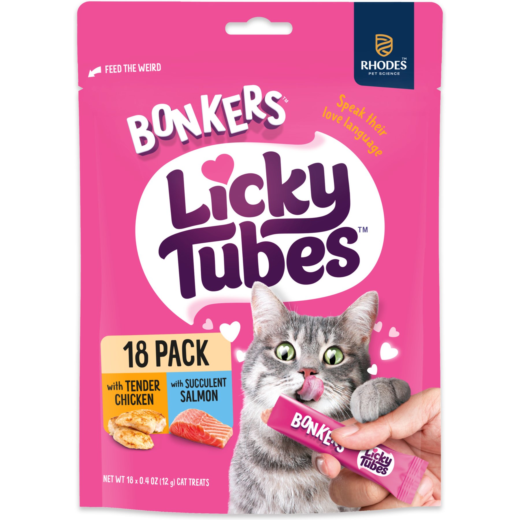 BONKERS Licky Tubes Chicken & Salmon Flavored Lickable Cat Treats, 18 count