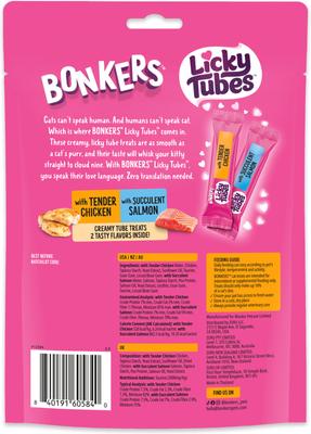 Show full view: Bonkers Licky Tubes Grain-Free Wet Chicken & Salmon Flavored Lickable Cat Treats, 18 tubes slide 3 of 11