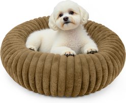 LFC PETS Donut Bolster Dog & Cat Bed with Removable Cover, Khaki, Small