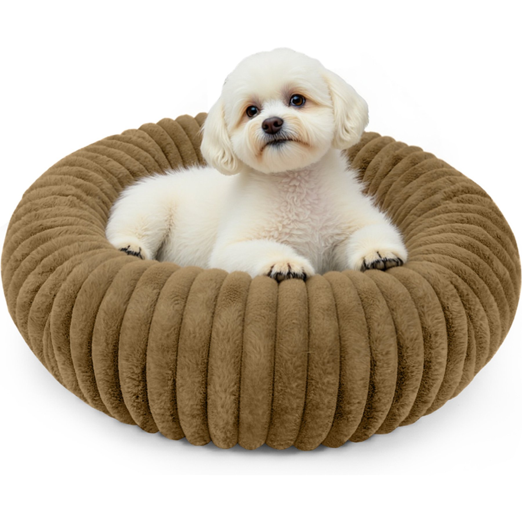 LFC PETS Donut Bolster Dog & Cat Bed with Removable Cover, Khaki, Small
