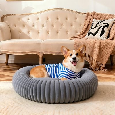 LFC PETS LFC PETS Donut Bolster Dog & Cat Bed with Removable Cover, Dark Grey, Small