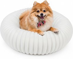 LFC PETS Donut Bolster Dog & Cat Bed with Removable Cover, Milky White, Small