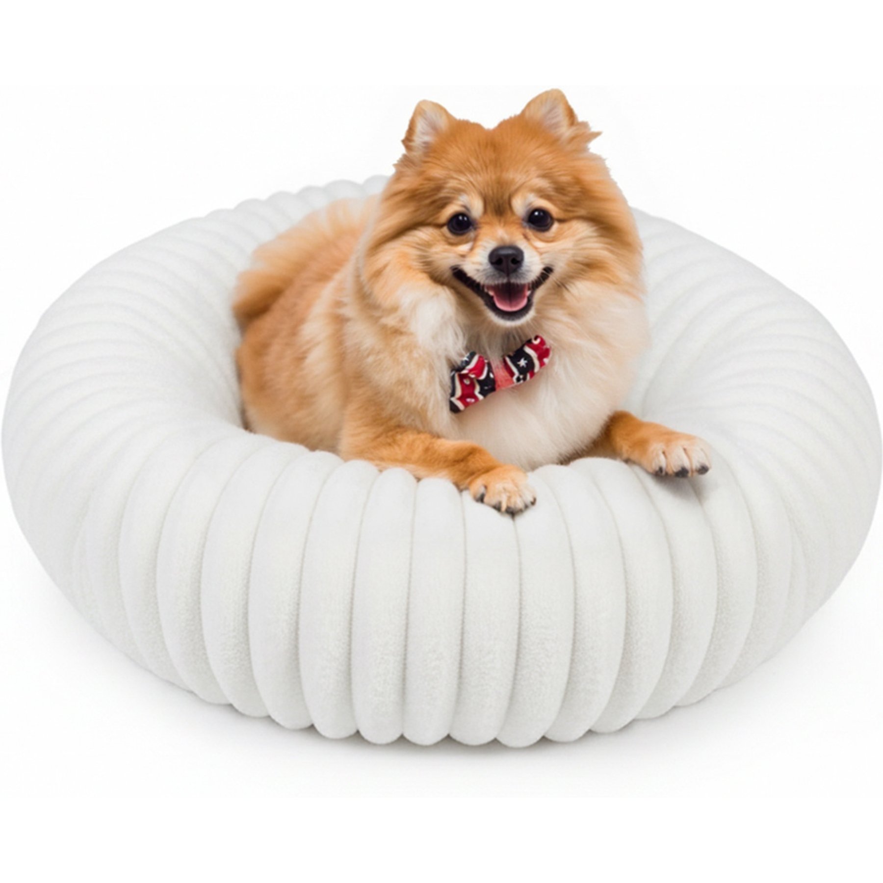 LFC PETS Donut Bolster Dog & Cat Bed with Removable Cover, Milky White, Small