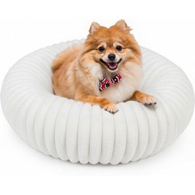 LFC PETS LFC PETS Donut Bolster Dog & Cat Bed with Removable Cover, Milky White, Small