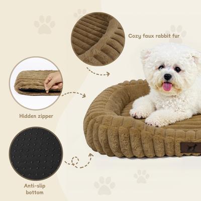 Show full view: LFC PETS Washable Bolster Dog & Cat Bed with Removable Inner Cushion, Khaki, Medium Plus slide 9 of 10