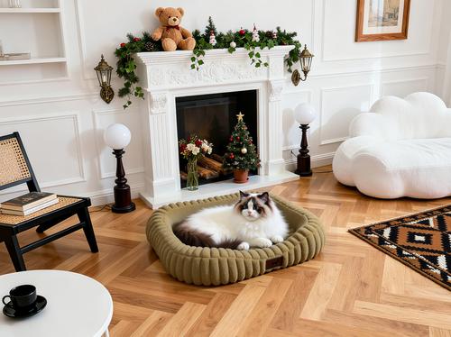 Show full view: LFC PETS Washable Bolster Dog & Cat Bed with Removable Inner Cushion, Khaki, Small slide 4 of 10