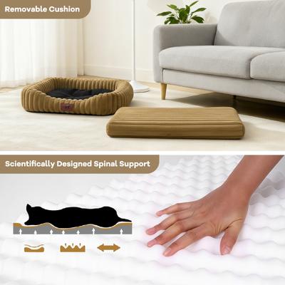 Show full view: LFC PETS Washable Bolster Dog & Cat Bed with Removable Inner Cushion, Khaki, Medium Plus slide 8 of 10