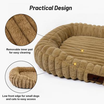 Show full view: LFC PETS Washable Bolster Dog & Cat Bed with Removable Inner Cushion, Khaki, Medium Plus slide 7 of 10