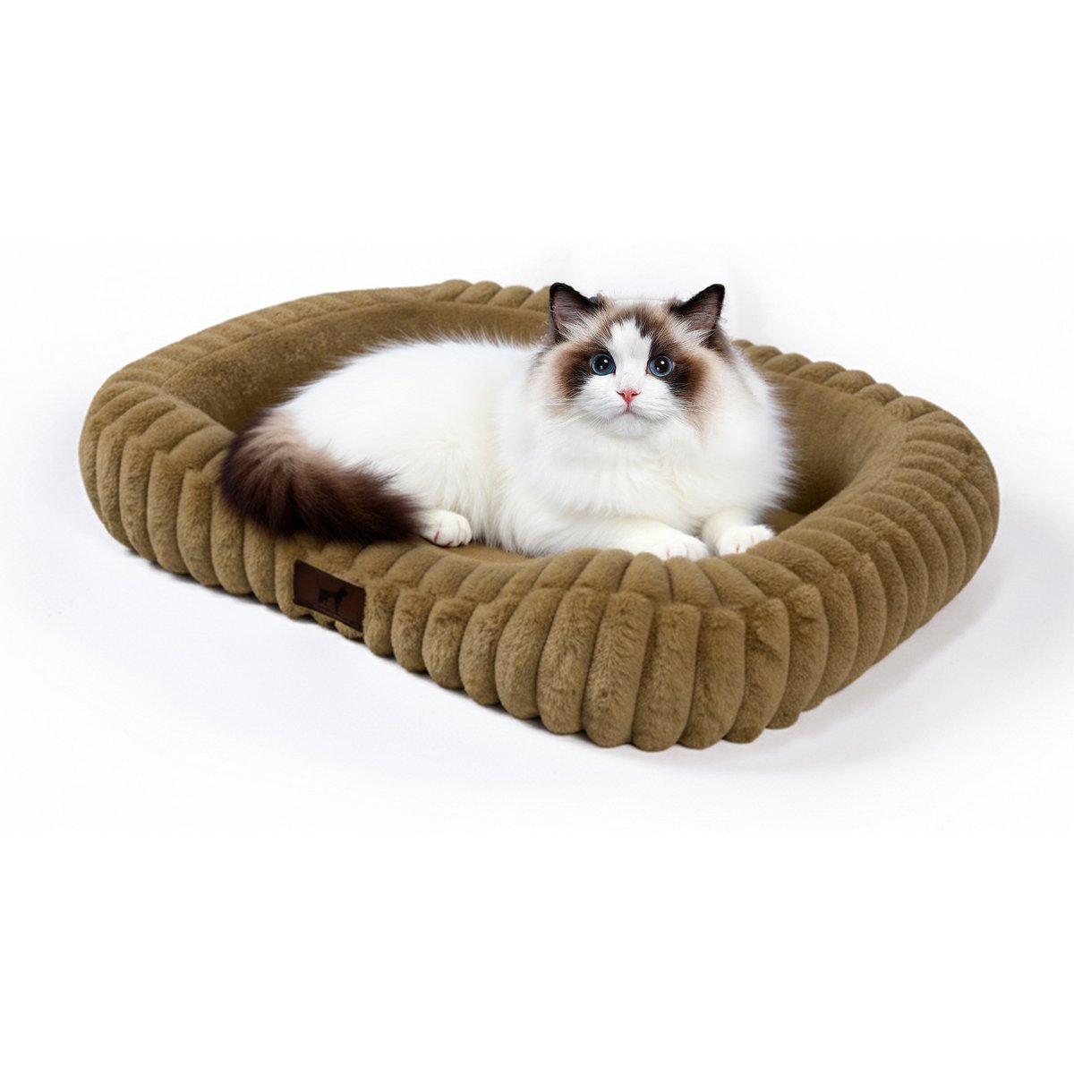 LFC PETS Washable Bolster Dog & Cat Bed with Removable Inner Cushion, Khaki, Small