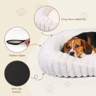 Show full view: LFC PETS Washable Bolster Dog & Cat Bed with Removable Inner Cushion, Milkywhite, Medium Plus slide 9 of 10