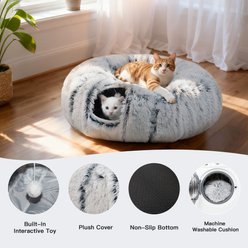 LFC PETS Round Peekaboo Cave Foldable Donut Tunnel Bed Plush Cat Toy, Grey slide 2 of 9
