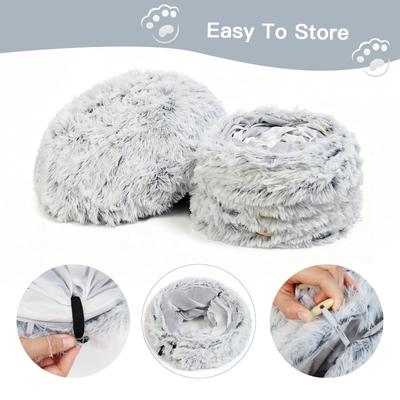 Show full view: LFC PETS Round Peekaboo Cave Foldable Donut Tunnel Bed Plush Cat Toy, Grey slide 8 of 9