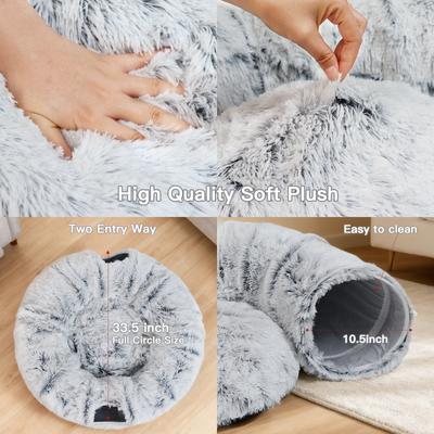 Show full view: LFC PETS Round Peekaboo Cave Foldable Donut Tunnel Bed Plush Cat Toy, Grey slide 7 of 9