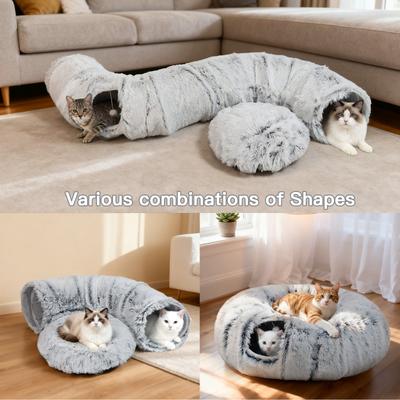 Show full view: LFC PETS Round Peekaboo Cave Foldable Donut Tunnel Bed Plush Cat Toy, Grey slide 4 of 9