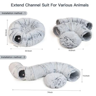 Show full view: LFC PETS Round Peekaboo Cave Foldable Donut Tunnel Bed Plush Cat Toy, Grey slide 2 of 9