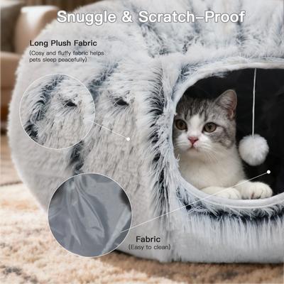 Show full view: LFC PETS Round Peekaboo Cave Foldable Donut Tunnel Bed Plush Cat Toy, Grey slide 5 of 9