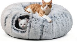 LFC PETS Round Peekaboo Cave Foldable Donut Tunnel Bed Plush Cat Toy, Grey