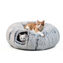 LFC PETS Round Peekaboo Cave Foldable Donut Tunnel Bed Plush Cat Toy, Grey
