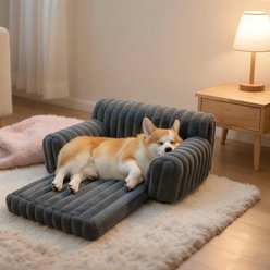 LFC PETS Plush Foldable Couch Dog & Cat Bed with Removable Cover, Dark Grey, Medium