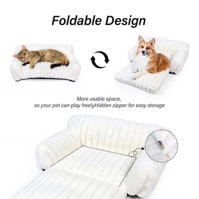 Show full view: LFC PETS Plush Foldable Couch Dog & Cat Bed with Removable Cover, Milky White, Small slide 8 of 10