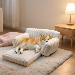 LFC PETS Plush Foldable Couch Dog & Cat Bed with Removable Cover, Milky White, Medium