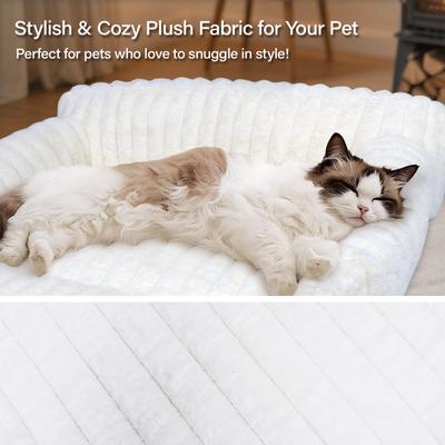 Show full view: LFC PETS Plush Foldable Couch Dog & Cat Bed with Removable Cover, Milky White, Small slide 6 of 10