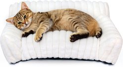 LFC PETS Plush Foldable Couch Dog & Cat Bed with Removable Cover, Milky White, Small
